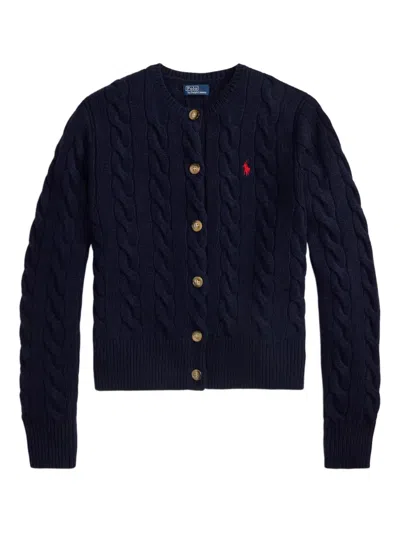 Polo Ralph Lauren Cable Knit Slim Fit Cardigan In Blue