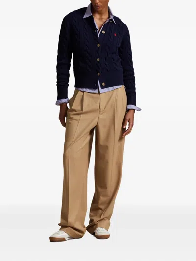 Polo Ralph Lauren Cable Knit Slim Fit Cardigan In Blue