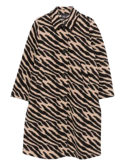 Marina Rinaldi Zebra-print Button Coat In Black