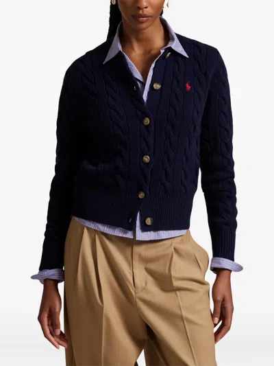 Polo Ralph Lauren Cable Knit Slim Fit Cardigan In Blue