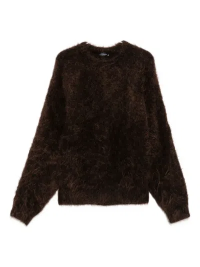 Mugler Fluffy Crew-neck Sweater In Brown
