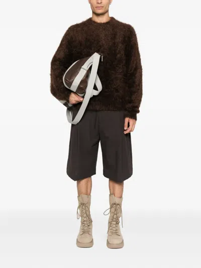 Mugler Fluffy Crew-neck Sweater In Brown