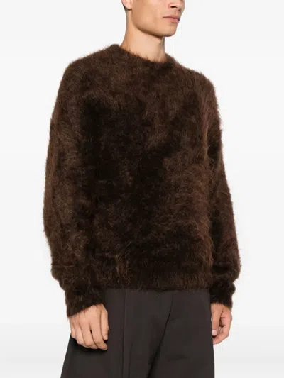 Mugler Fluffy Crew-neck Sweater In Brown