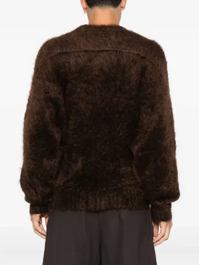 Mugler Fluffy Crew-neck Sweater In Brown