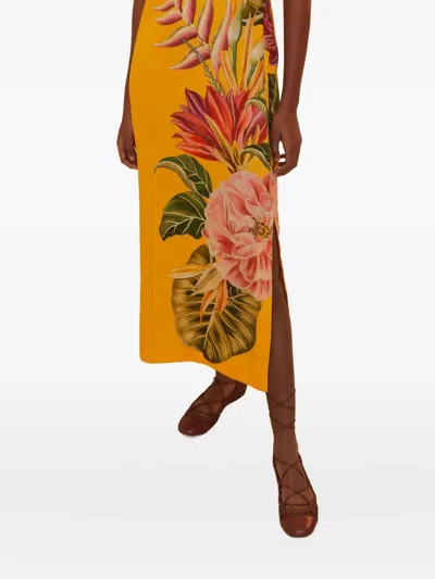 Farm Rio Off-white Spring Awakening Euroflax Premium Linen Midi Dress In Spring Awakening Off-white