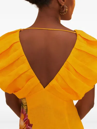 Farm Rio Off-white Spring Awakening Euroflax Premium Linen Midi Dress In Spring Awakening Off-white