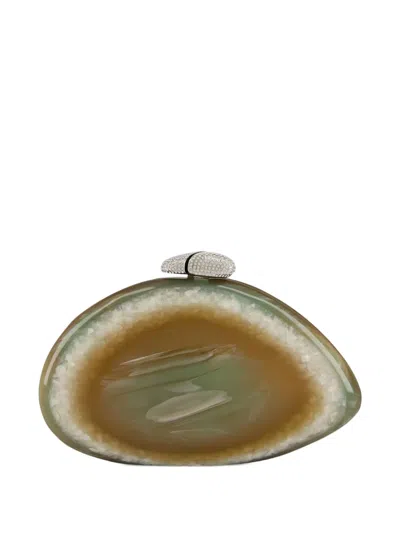 Benedetta Bruzziches Agate-effect Clutch Bag In Green