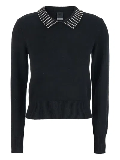 Pinko Women's Long Sleeve Strass Detail Sweater In Black