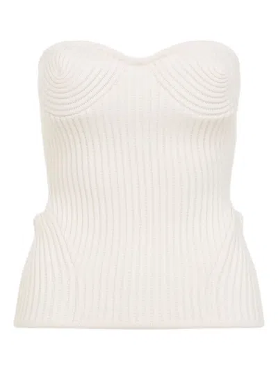 Jean Paul Gaultier White Merino Wool Ribbed Stretch Corset In White