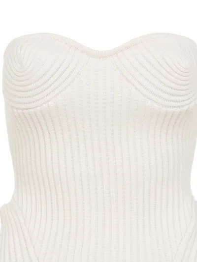 Jean Paul Gaultier White Merino Wool Ribbed Stretch Corset In White
