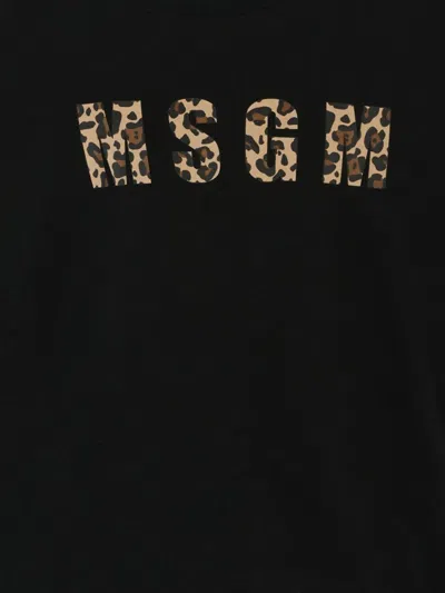 Msgm Leopard-print Logo T-shirt In Black