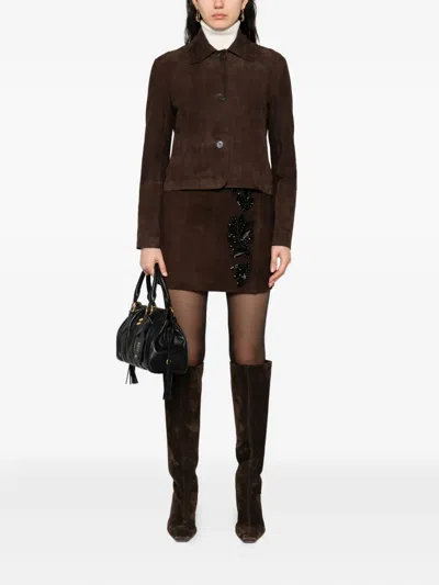 P.a.r.o.s.h Beaded Suede Mini Skirt In Brown