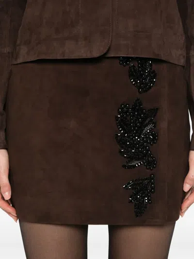 P.a.r.o.s.h Beaded Suede Mini Skirt In Brown