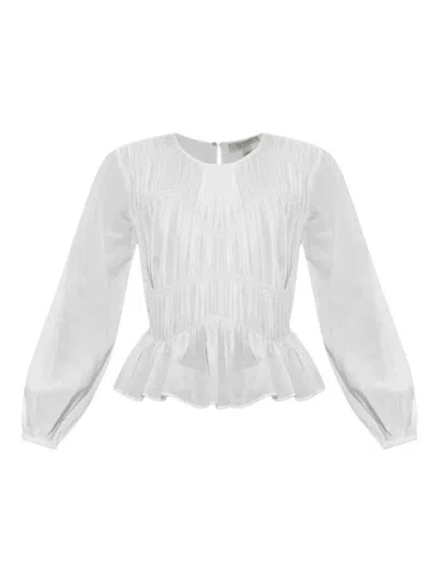 Allsaints Womens Antique White Melani Round-neck Gathered-bodice Cotton-blend Top