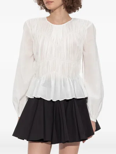 Allsaints Womens Antique White Melani Round-neck Gathered-bodice Cotton-blend Top