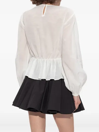 Allsaints Womens Antique White Melani Round-neck Gathered-bodice Cotton-blend Top