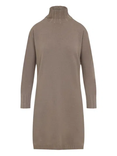 Fabiana Filippi Cortex Brown Virgin Wool Knit Midi Dress In Gray