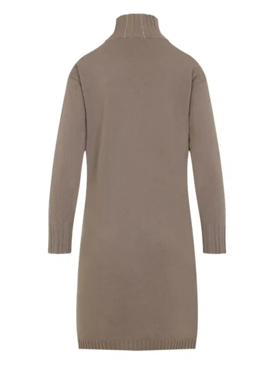 Fabiana Filippi Cortex Brown Virgin Wool Knit Midi Dress In Gray