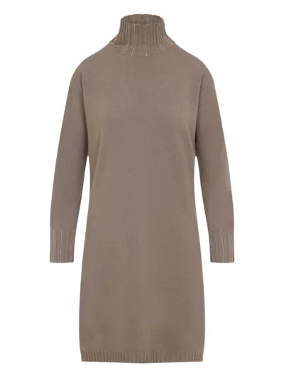 Fabiana Filippi Cortex Brown Virgin Wool Knit Midi Dress In Gray