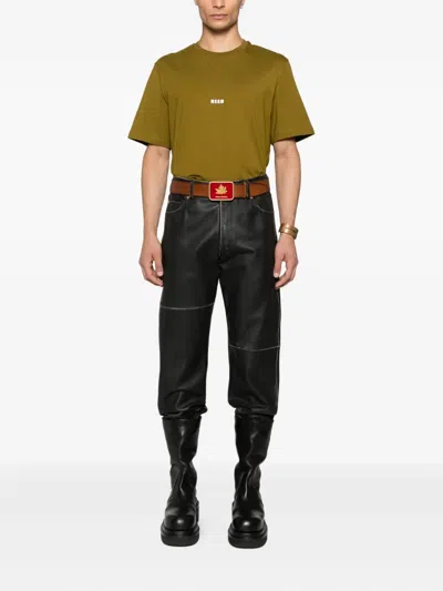 Msgm Cotton T-shirt With Front Printed Logo In Green