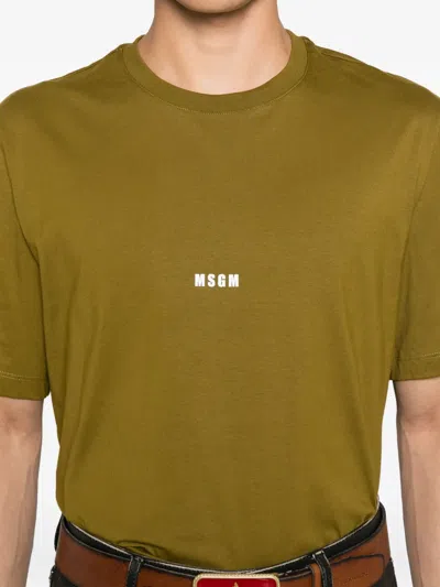 Msgm Cotton T-shirt With Front Printed Logo In Green