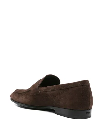 Tod's Suede Penny Strap Loafers Round Toe In Brown