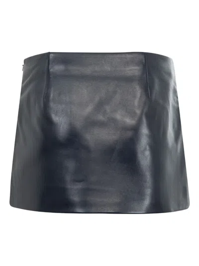 Khaite Jett Leather Mini Skirt In Blue