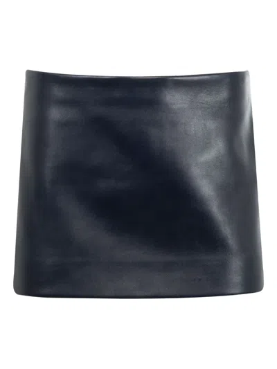 Khaite Jett Leather Mini Skirt In Blue