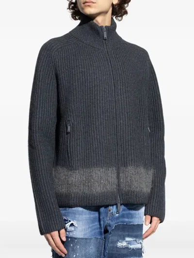 Dsquared2 Full-zip Cardigan With Mohair Inlay In Gray