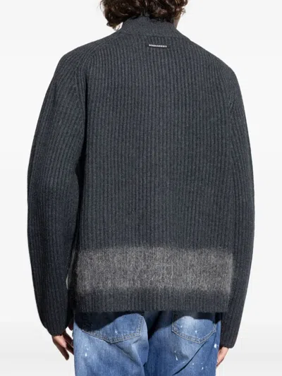 Dsquared2 Full-zip Cardigan With Mohair Inlay In Gray