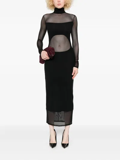 Mugler High-neck Mesh Maxi Dress In Black