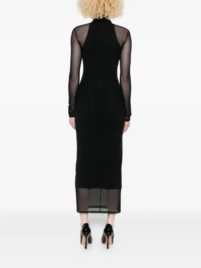 Mugler High-neck Mesh Maxi Dress In Black