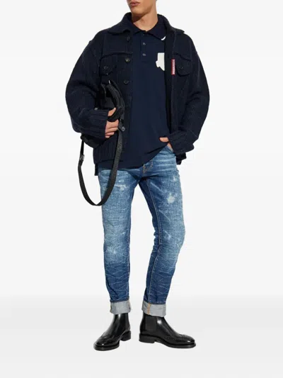 Dsquared2 Ribbed Cuffs Hem Collared Chest Pockets In Blue