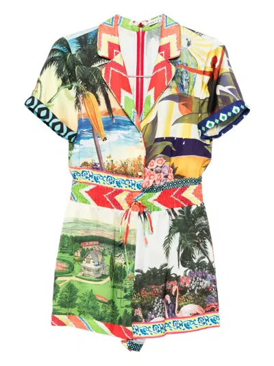 Alice And Olivia Leighton Pajama Romper Island Dreams Multi In Multi