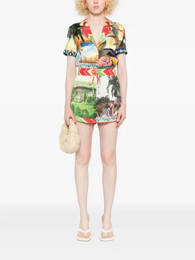 Alice And Olivia Leighton Pajama Romper Island Dreams Multi In Multi