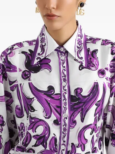 Dolce & Gabbana Silk Shirt With Maiolica Print In Multi