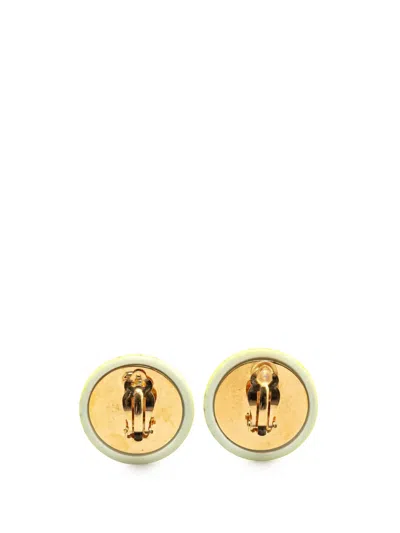 Pre-owned Chanel 1997 Gold Plated And Resin Cc Round Clip On Earrings Costume Earrings In Yellow
