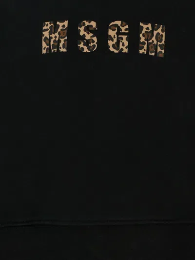 Msgm Leopard-print Logo Sweatshirt In Black