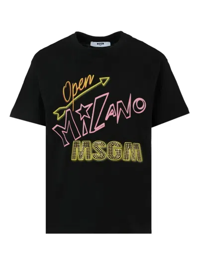 Msgm Black T-shirt For Girl With Logo In Black