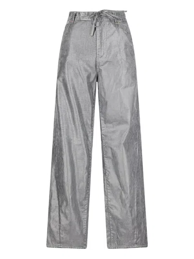 抽绳直筒牛仔裤