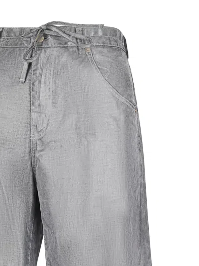 抽绳直筒牛仔裤