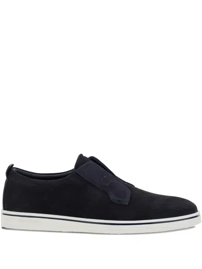 Ferragamo Navy Blue Laceless Sneakers