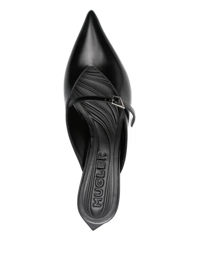 Mugler 70mm Pointed-toe Ribbon Mules In Black