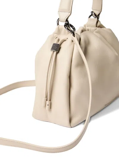Brunello Cucinelli Women Bucket Mellow Small Leather Handbag In Neutral