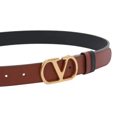 Valentino Garavani Leather Belt With Adjustable Length And Reversible In Brown