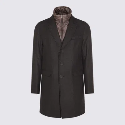 Herno Wool Coats Featuring Back Vent In Gray