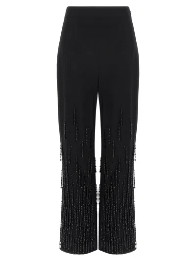 Alberta Ferretti Flared High Waist Trousers With Beaded Embellishments In Black
