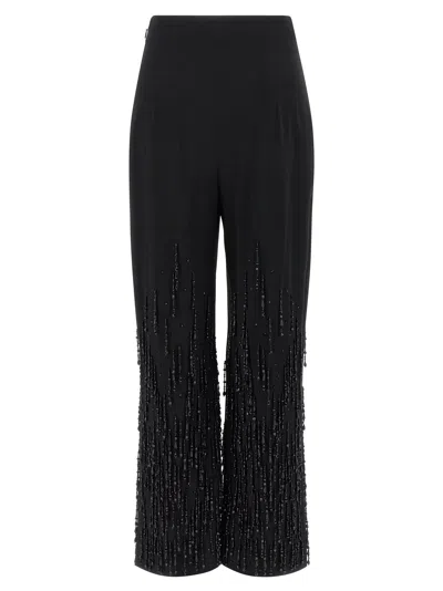 Alberta Ferretti Flared High Waist Trousers With Beaded Embellishments In Black