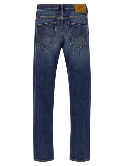 Jacob Cohen Belt Loops Contrast Stitching Faded Jeans In Blue