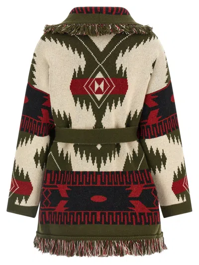 Alanui Waist Belt Fringe Geometric Pattern Long Sleeves Cardigan In Multi